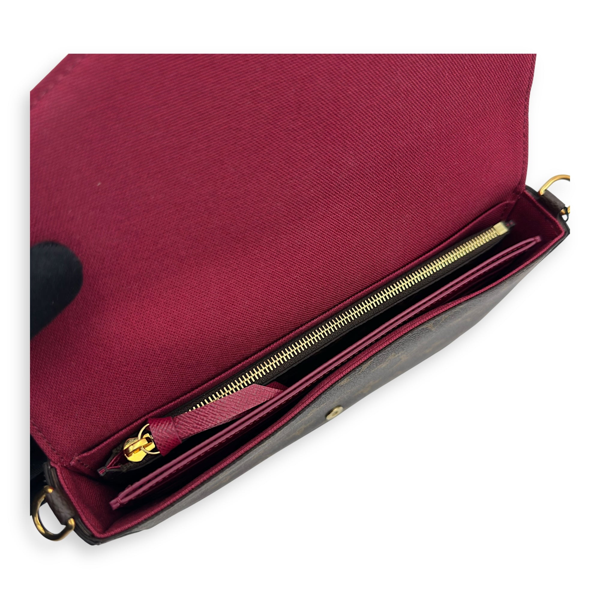 Felicie Wallet On Chain Brown in Monogram Coated Canvas, Gold hardware