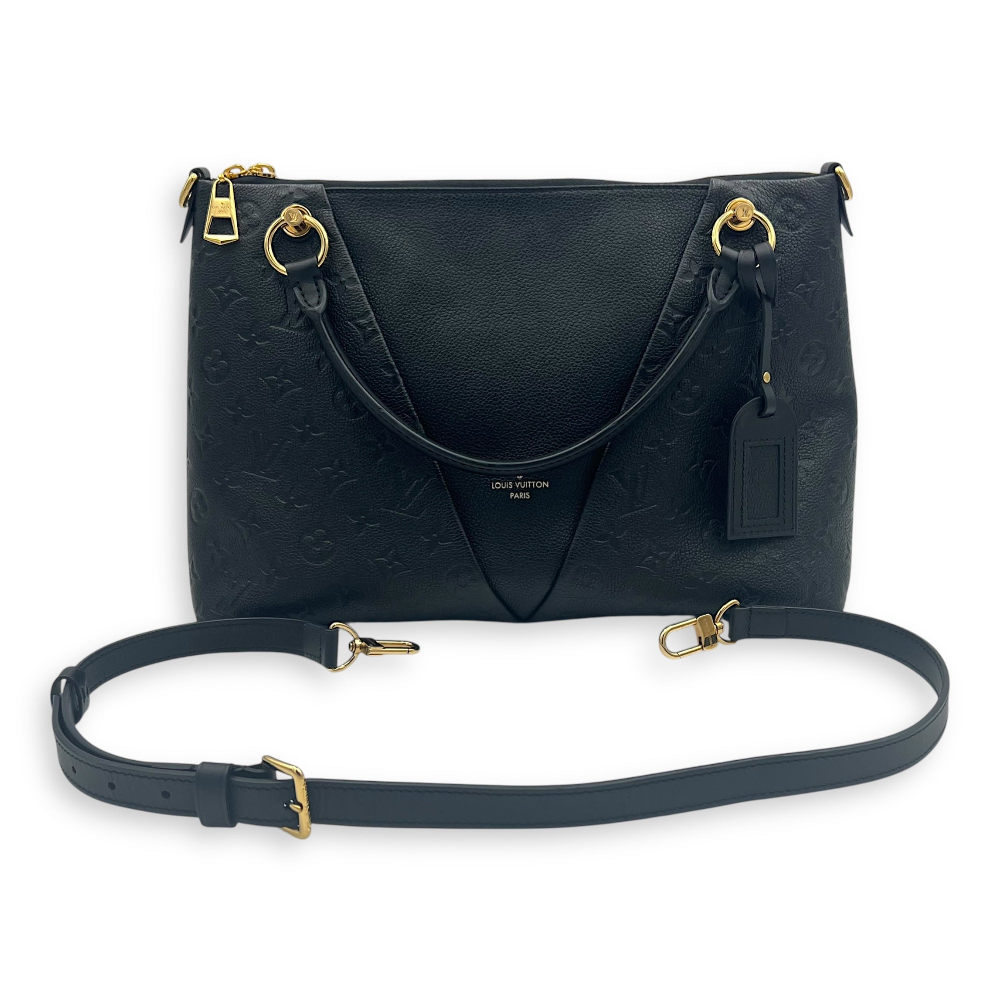 V Tote Top Handle Bag Black in Empreinte Leather, Gold hardware
