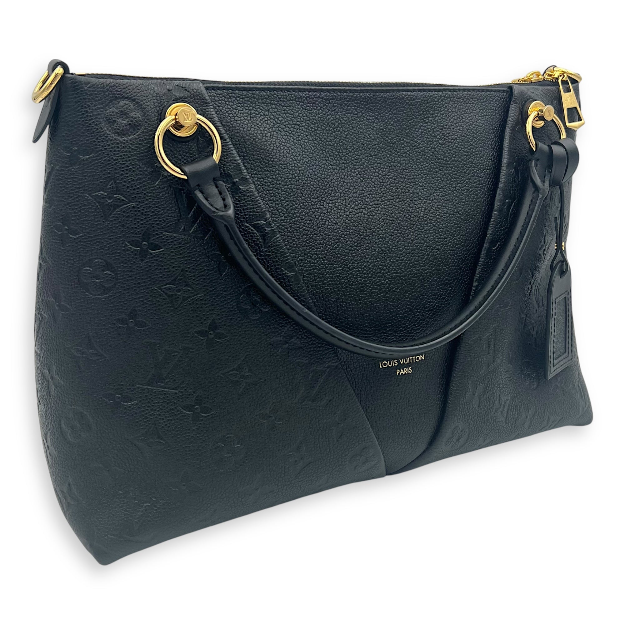 V Tote Top Handle Bag Black in Empreinte Leather, Gold hardware