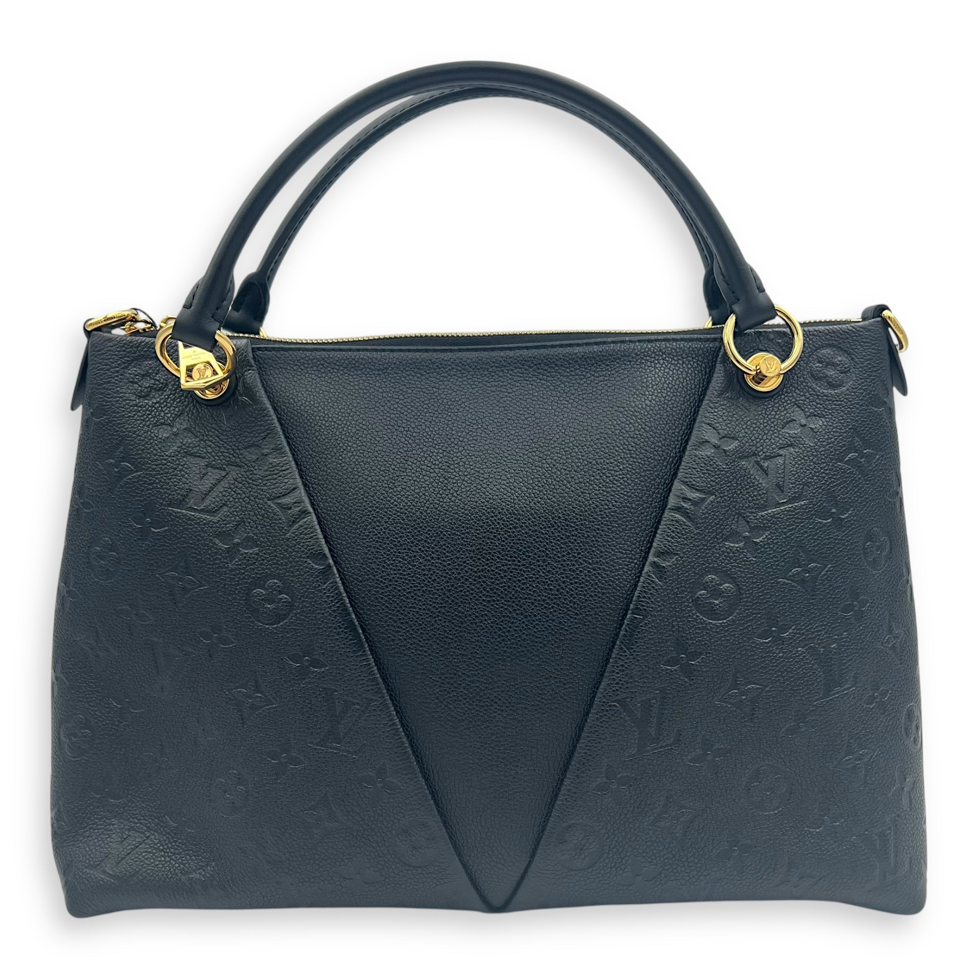 V Tote Top Handle Bag Black in Empreinte Leather, Gold hardware