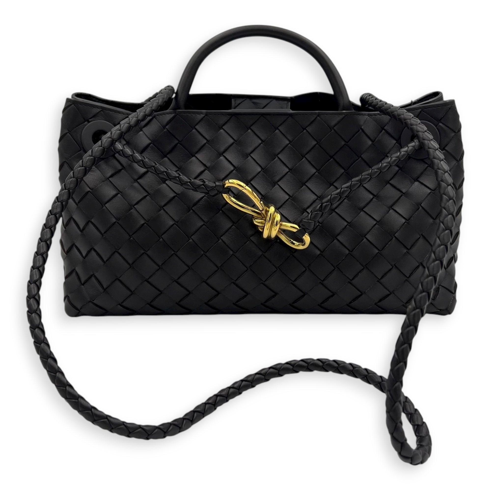 Andiamo Shoulder Bag East West Fondant in Nappa Intrecciato, Gold hardware