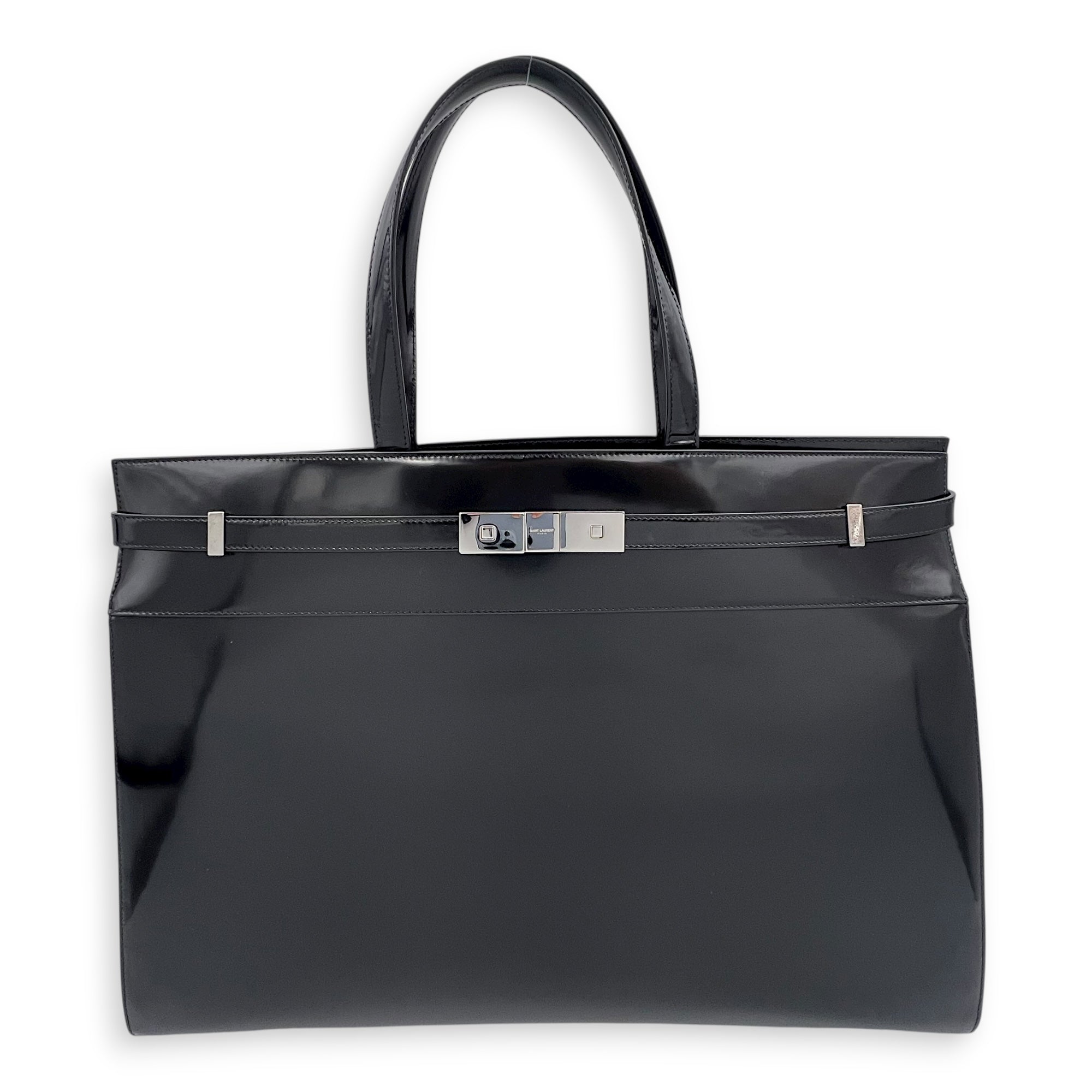 Manhattan Tote Bag Black in Patent Leather, Gold hardware