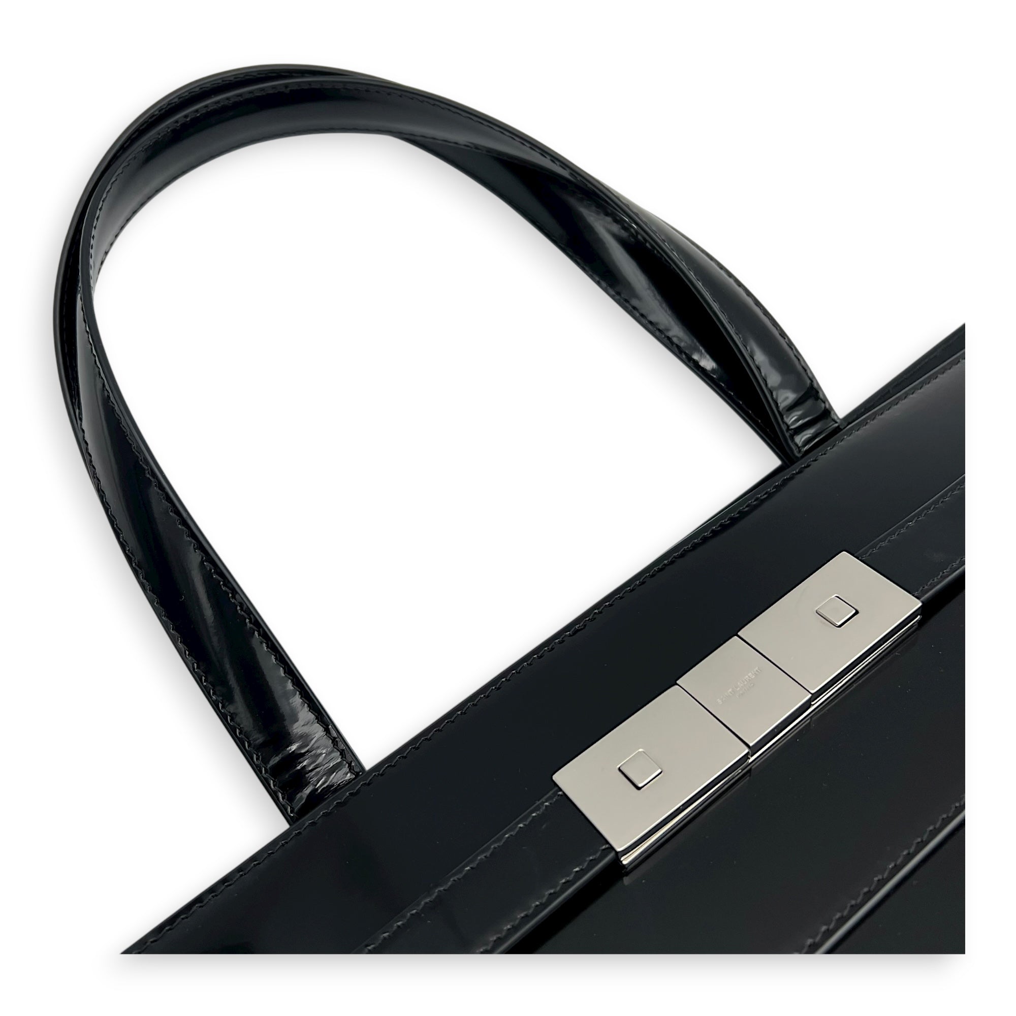 Manhattan Tote Bag Black in Patent Leather, Gold hardware