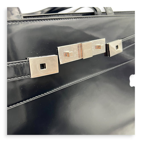 Manhattan Tote Bag Black in Patent Leather, Gold hardware