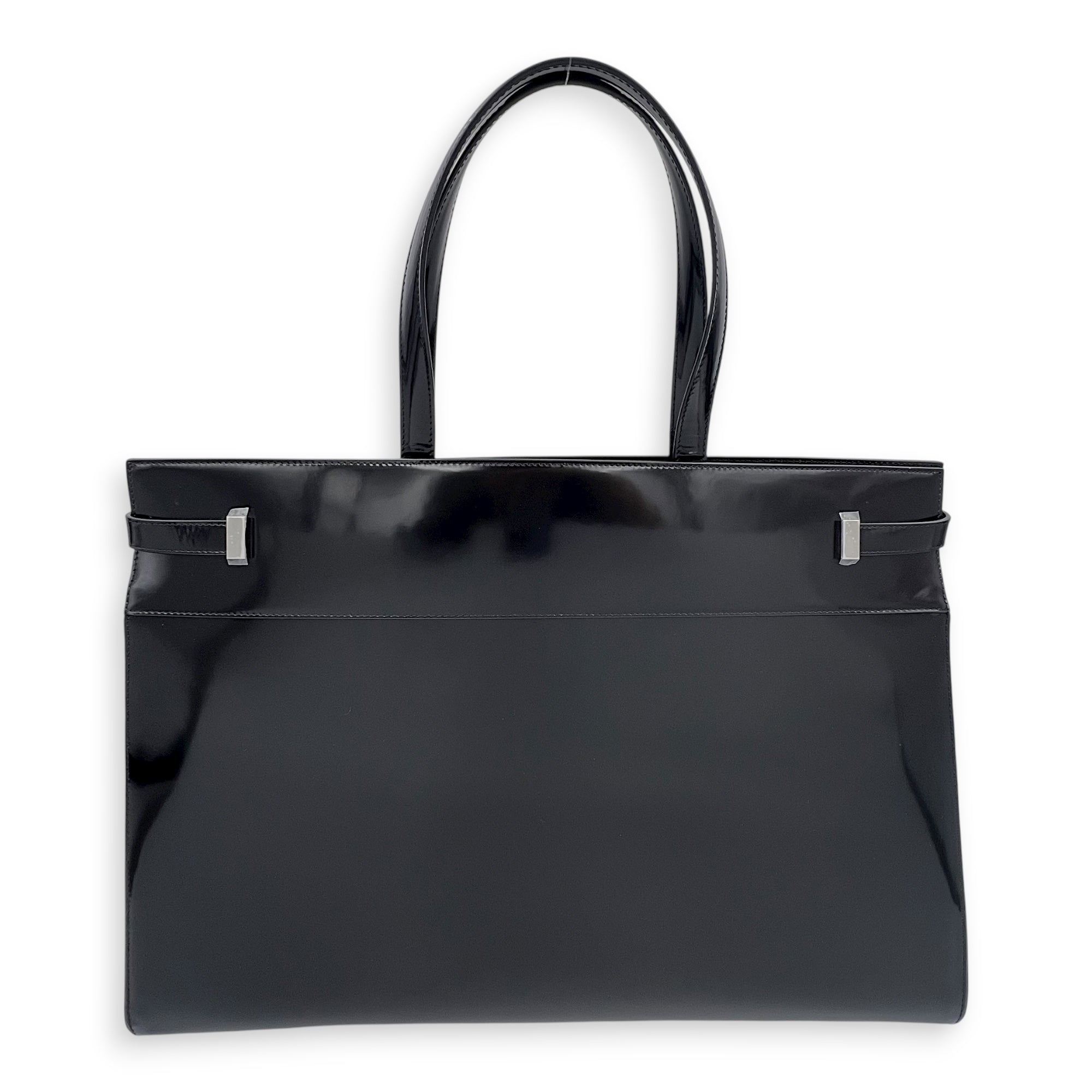 Manhattan Tote Bag Black in Patent Leather, Gold hardware