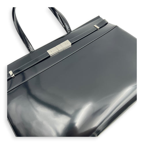 Manhattan Tote Bag Black in Patent Leather, Gold hardware