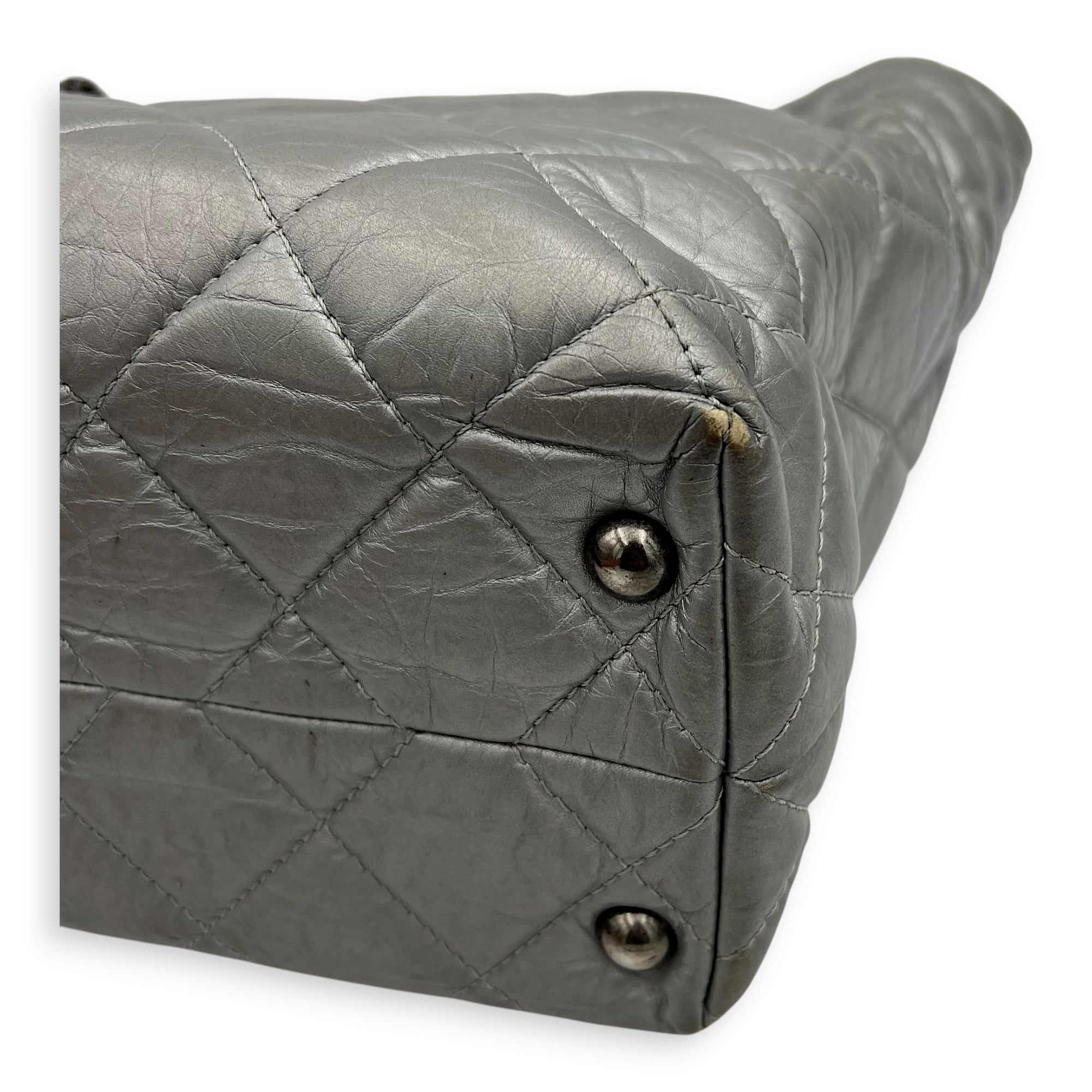2.55 Tote Bag Grey in Calfskin, Ruthenium hardware