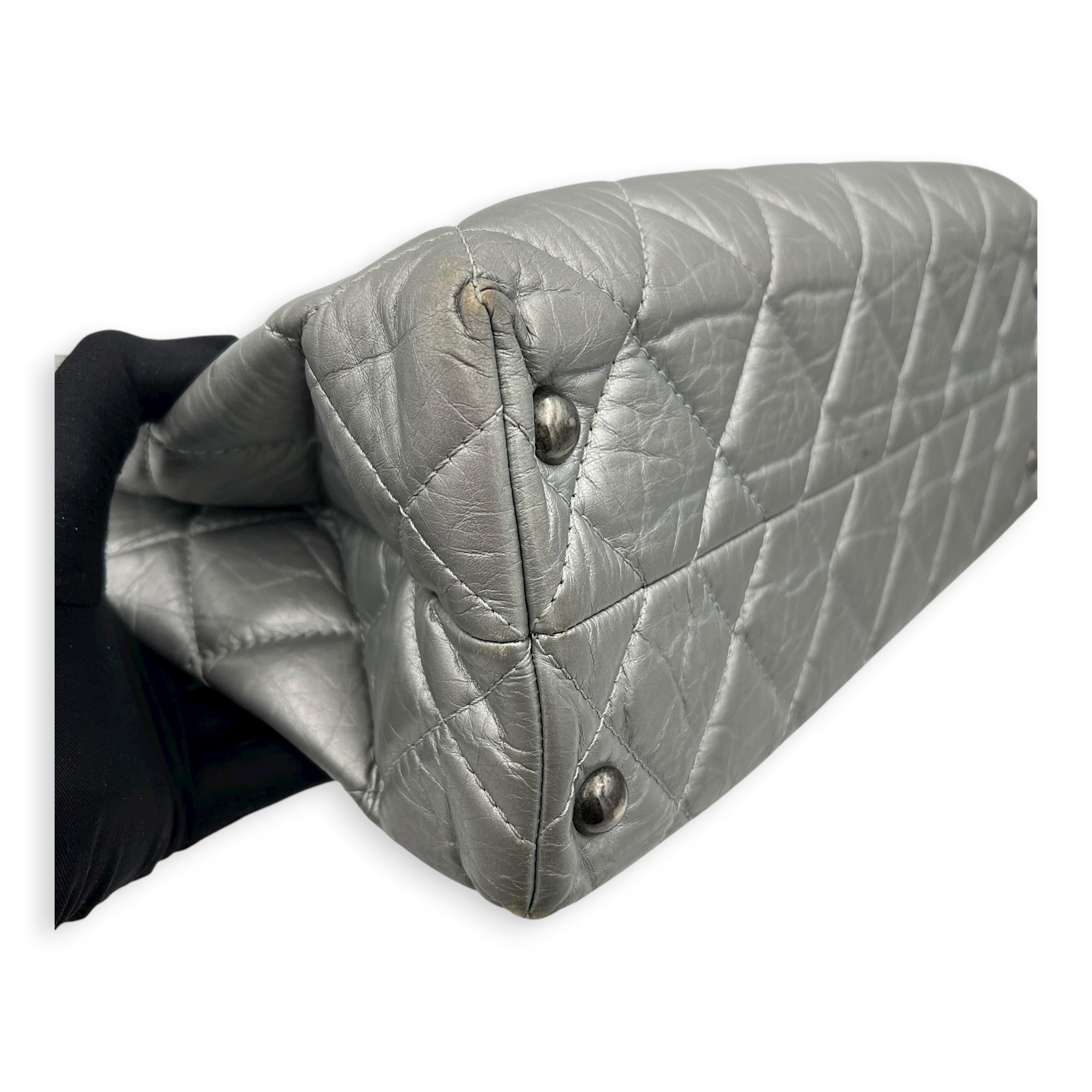 2.55 Tote Bag Grey in Calfskin, Ruthenium hardware