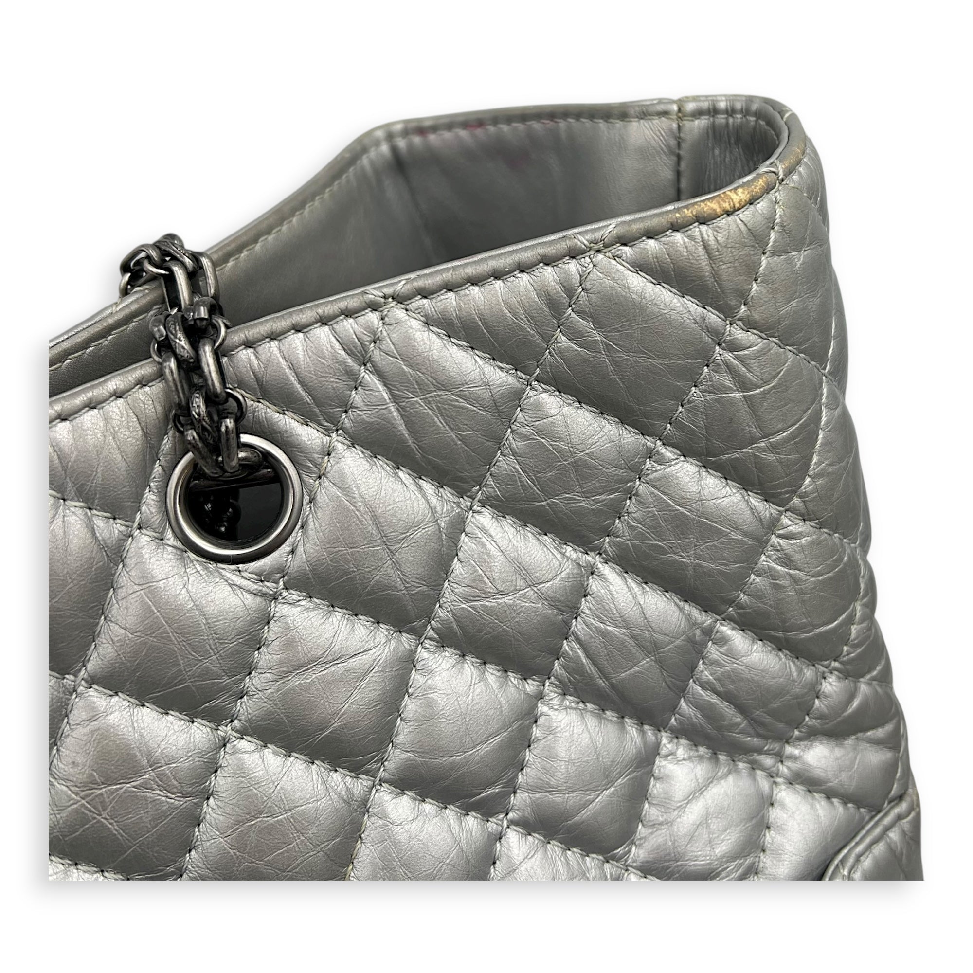 2.55 Tote Bag Grey in Calfskin, Ruthenium hardware