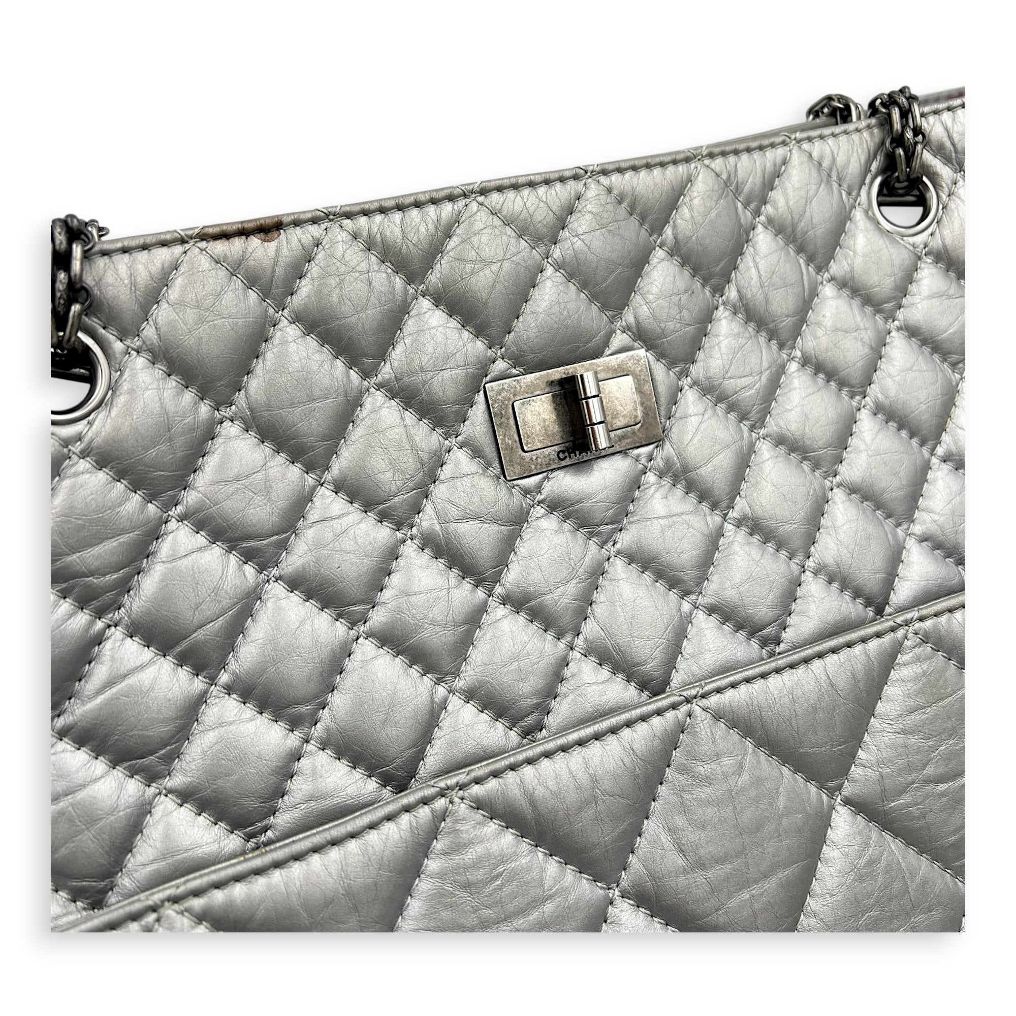 2.55 Tote Bag Grey in Calfskin, Ruthenium hardware