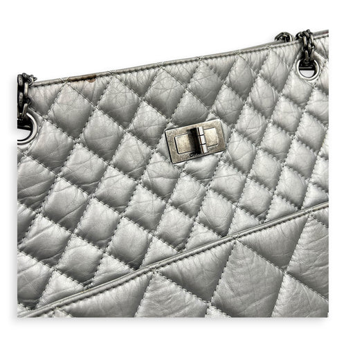 2.55 Tote Bag Grey in Calfskin, Ruthenium hardware