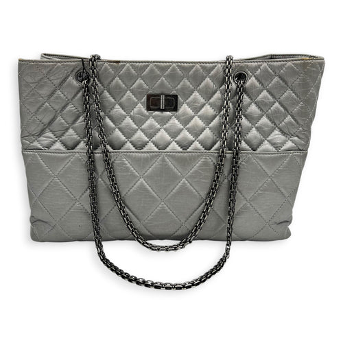 2.55 Tote Bag Grey in Calfskin, Ruthenium hardware