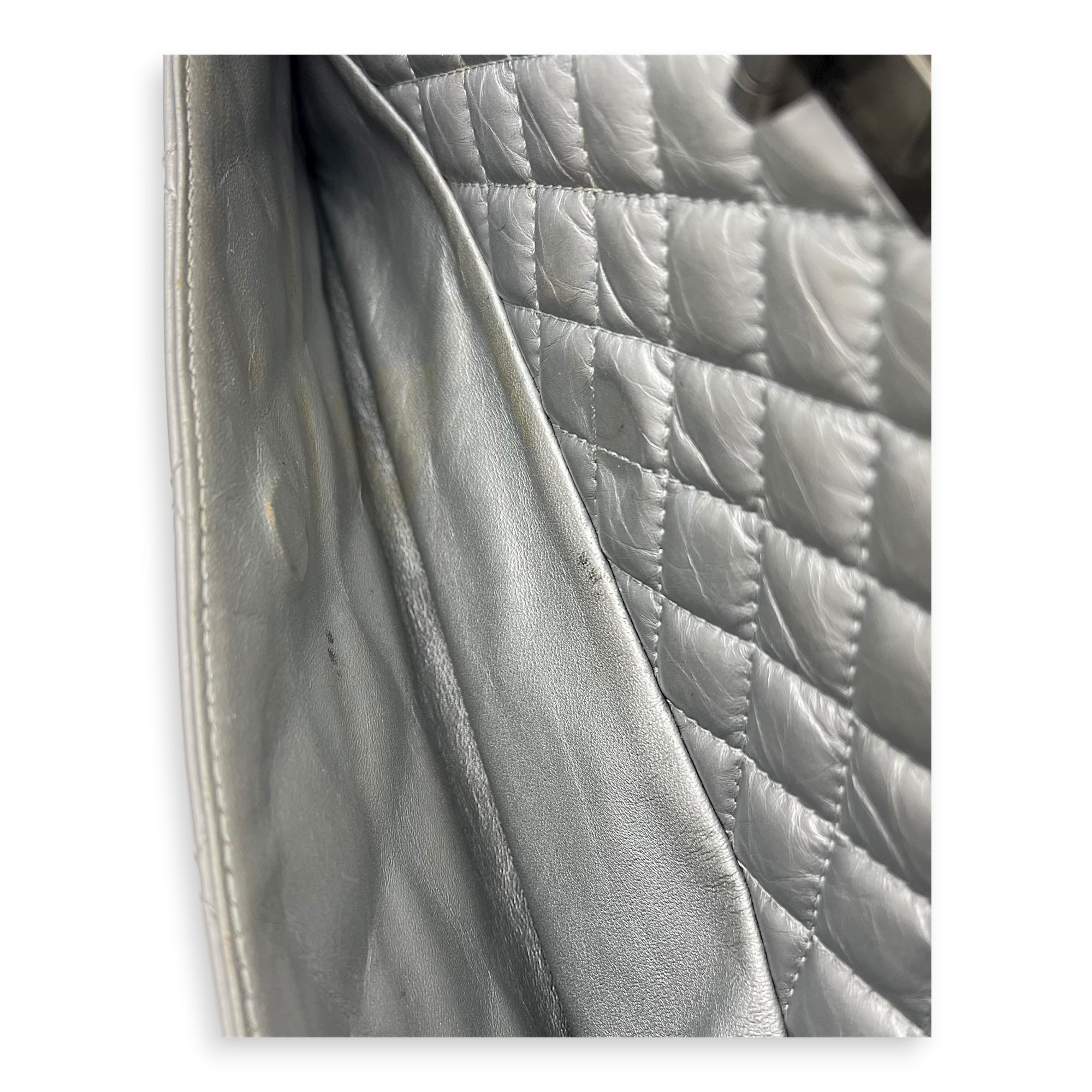 2.55 Tote Bag Grey in Calfskin, Ruthenium hardware