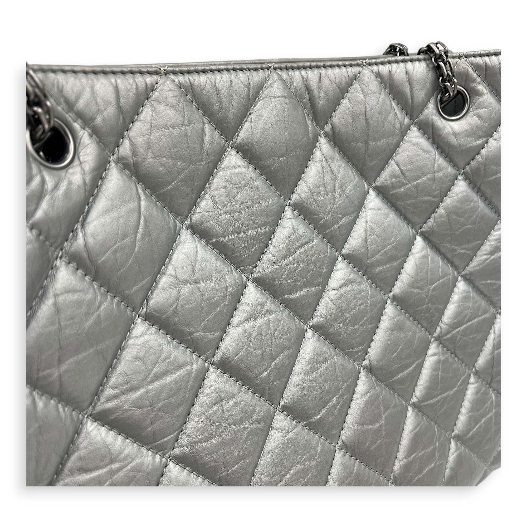 2.55 Tote Bag Grey in Calfskin, Ruthenium hardware