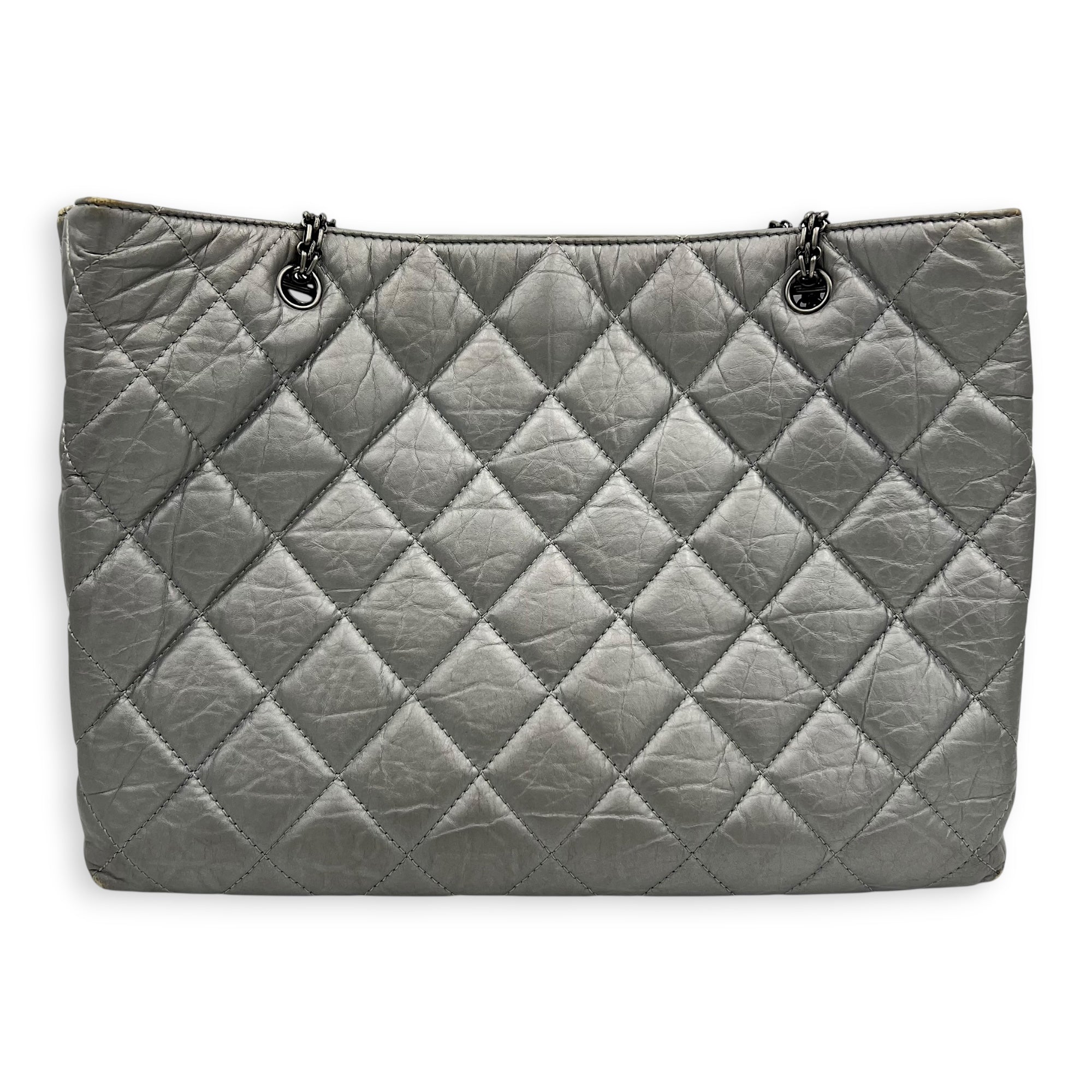 2.55 Tote Bag Grey in Calfskin, Ruthenium hardware