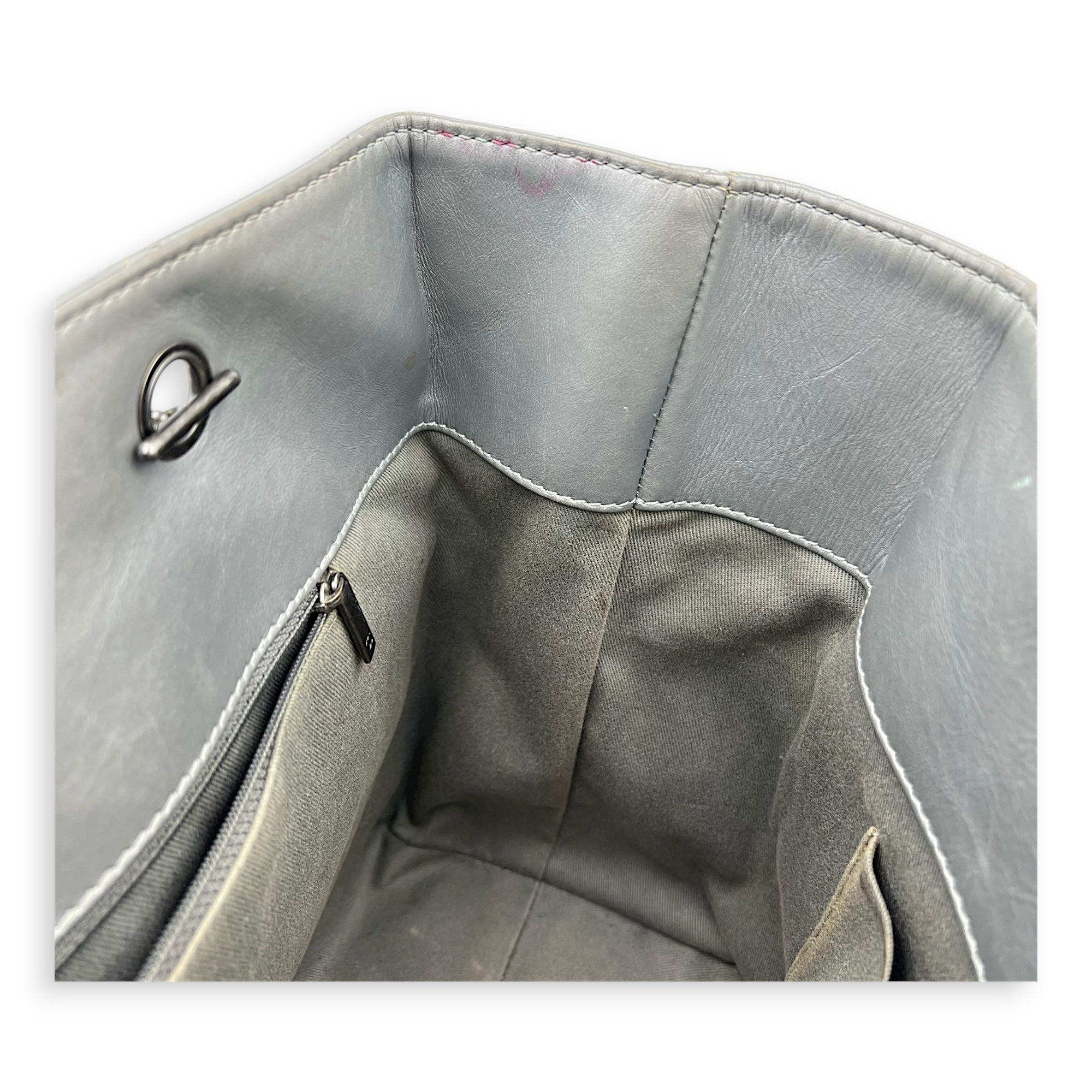 2.55 Tote Bag Grey in Calfskin, Ruthenium hardware