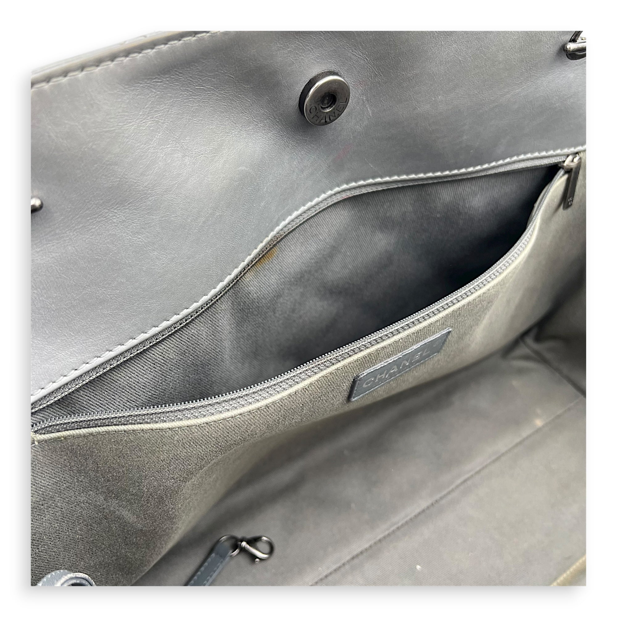 2.55 Tote Bag Grey in Calfskin, Ruthenium hardware