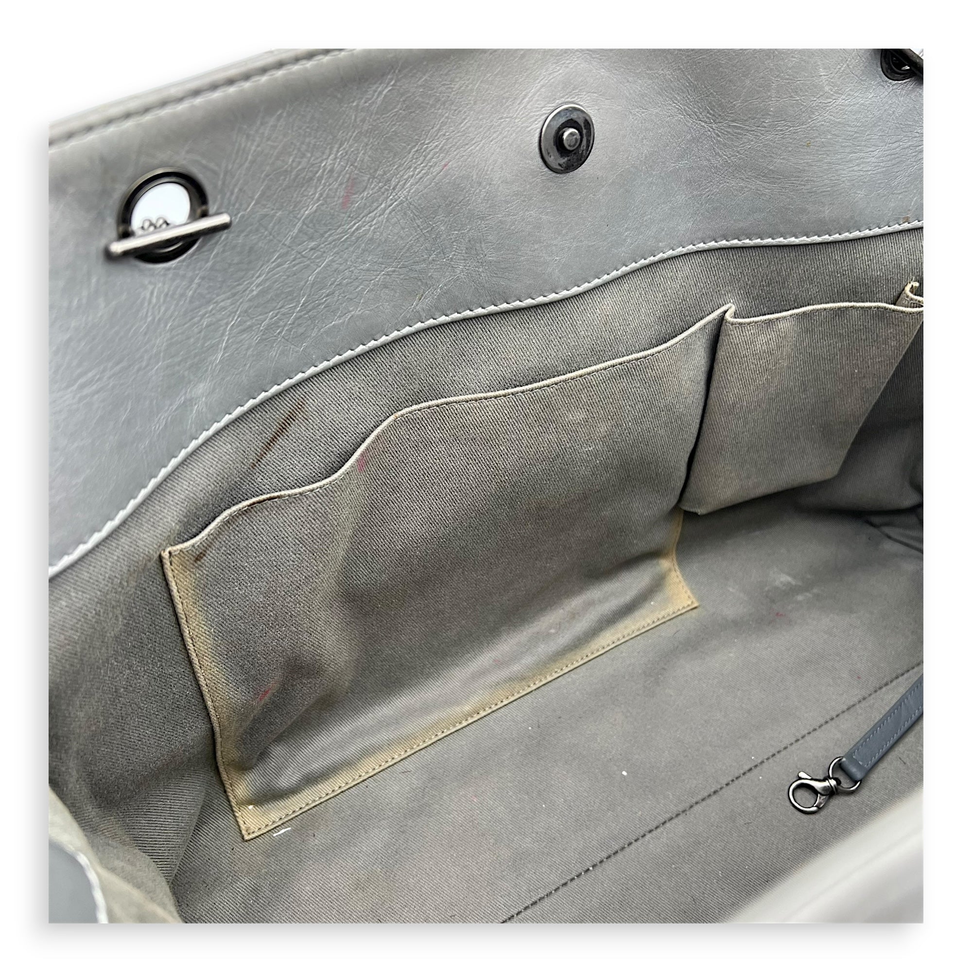 2.55 Tote Bag Grey in Calfskin, Ruthenium hardware