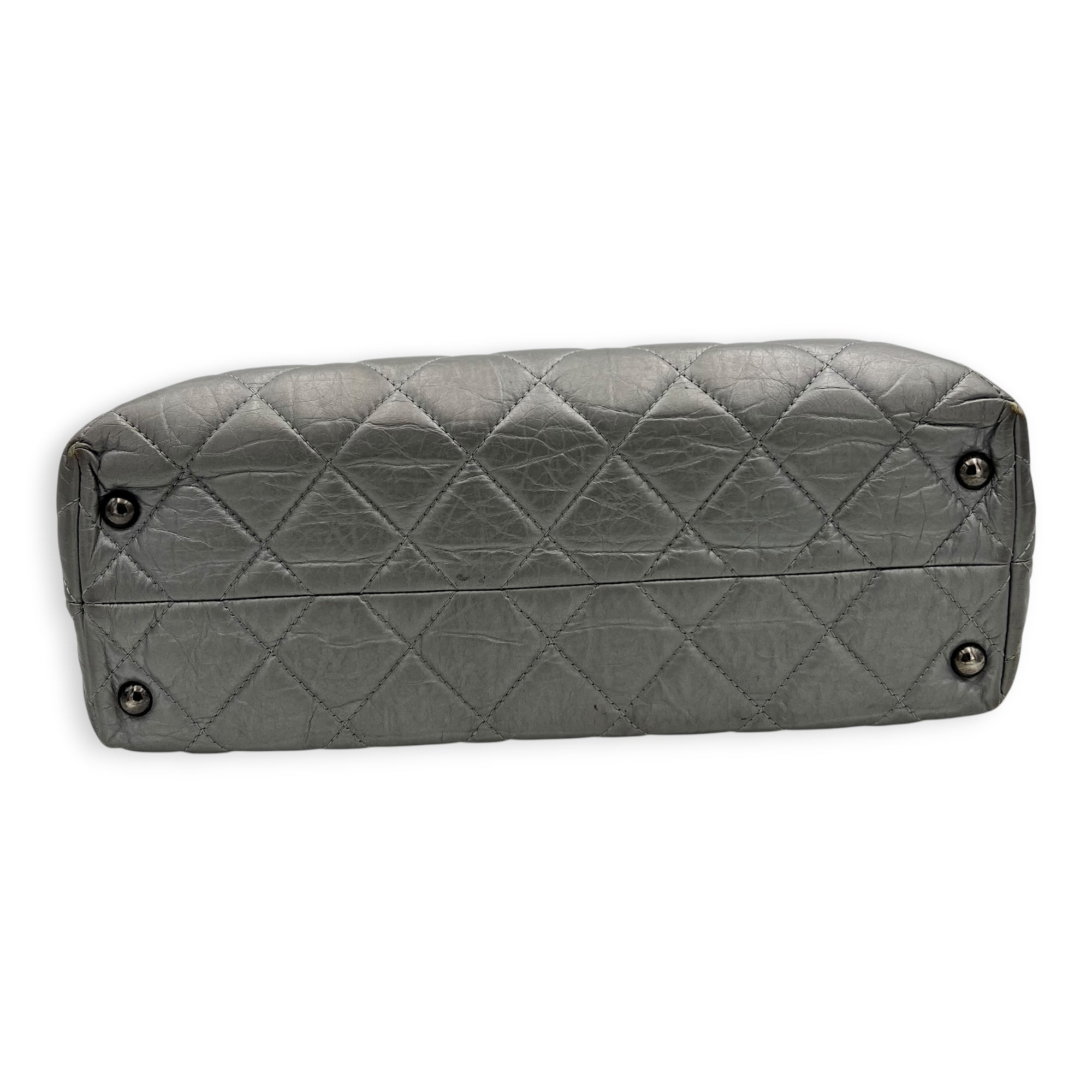 2.55 Tote Bag Grey in Calfskin, Ruthenium hardware