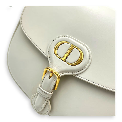 Bobby Medium White Crossbody Bag in Calfskin, Gold hardware