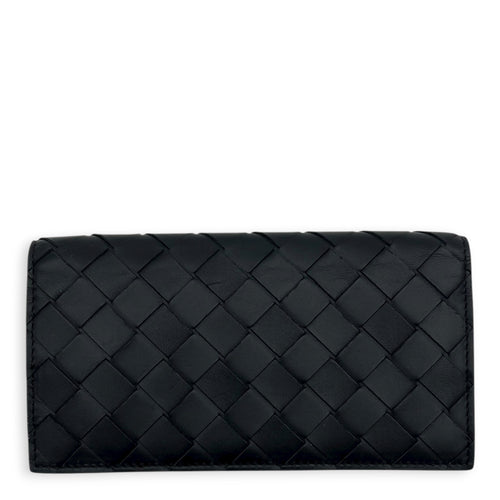 Intrecciato Long Black Wallet in Lambskin, Others hardware