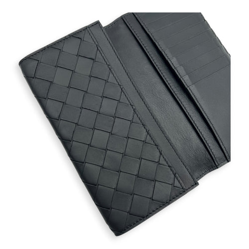 Intrecciato Long Black Wallet in Lambskin, Others hardware
