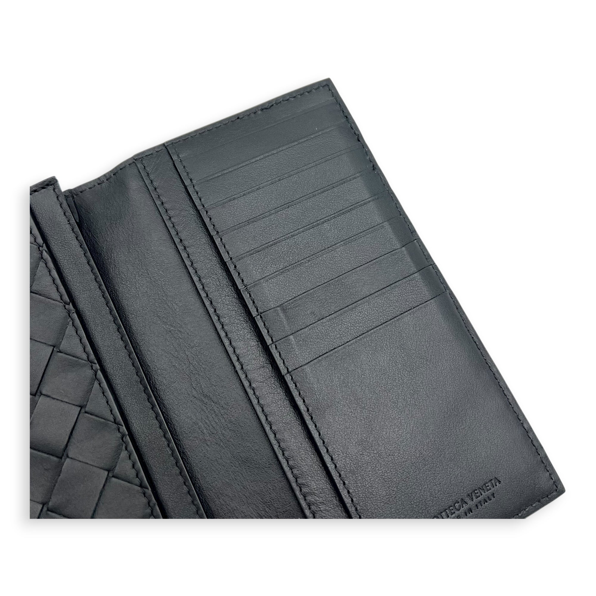 Intrecciato Long Black Wallet in Lambskin, Others hardware