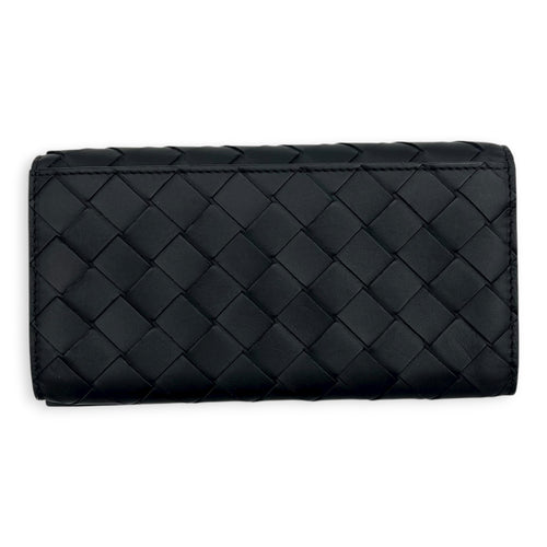 Intrecciato Long Black Wallet in Lambskin, Others hardware