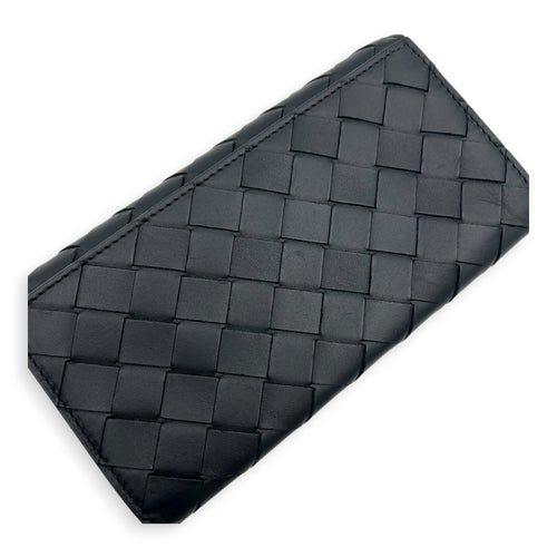 Intrecciato Long Black Wallet in Lambskin, Others hardware