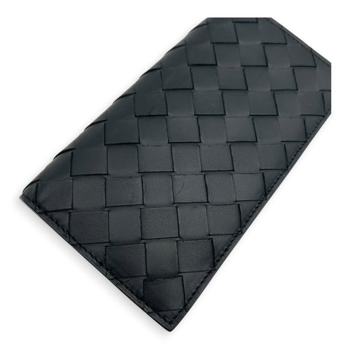 Intrecciato Long Black Wallet in Lambskin, Others hardware
