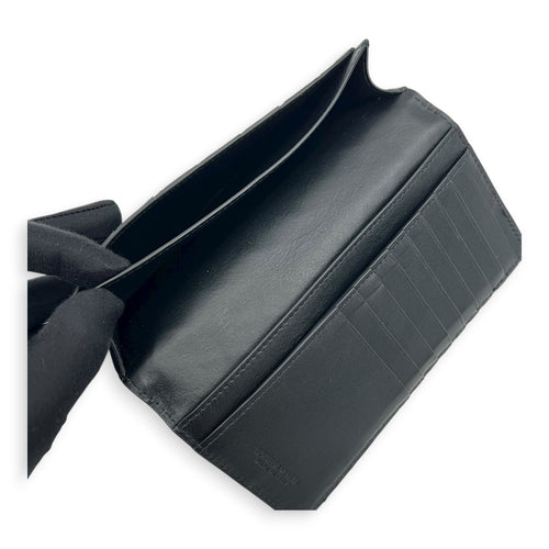 Intrecciato Long Black Wallet in Lambskin, Others hardware