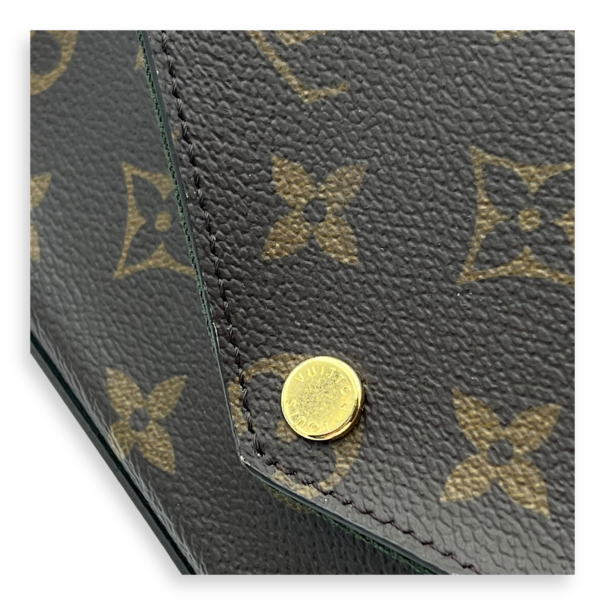 Felicie Strap To Go Wallet On Chain Brown in Monogram Coated Canvas, Gold hardware
