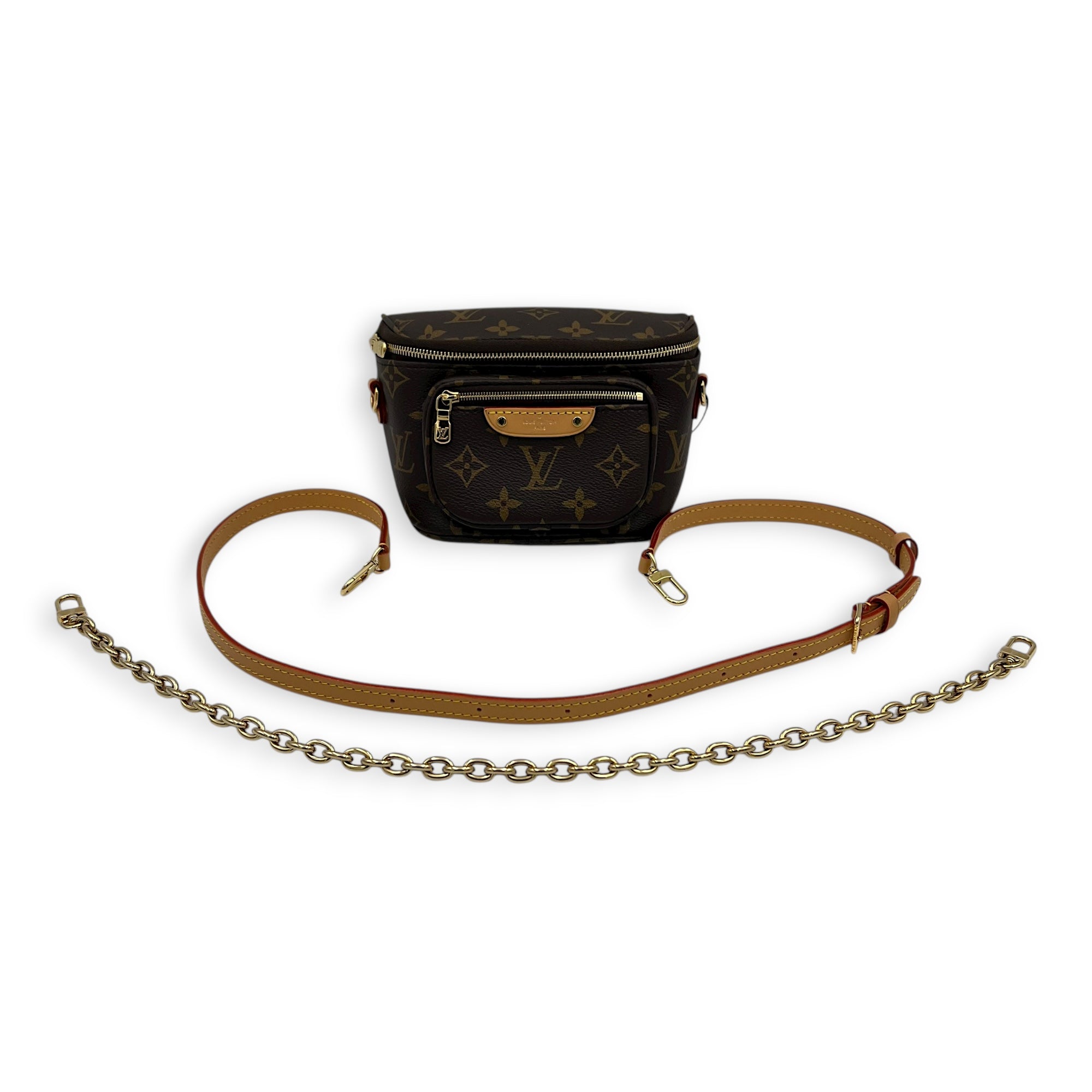 BumBag Belt Bag Mini Brown in Monogram Coated Canvas, Gold hardware