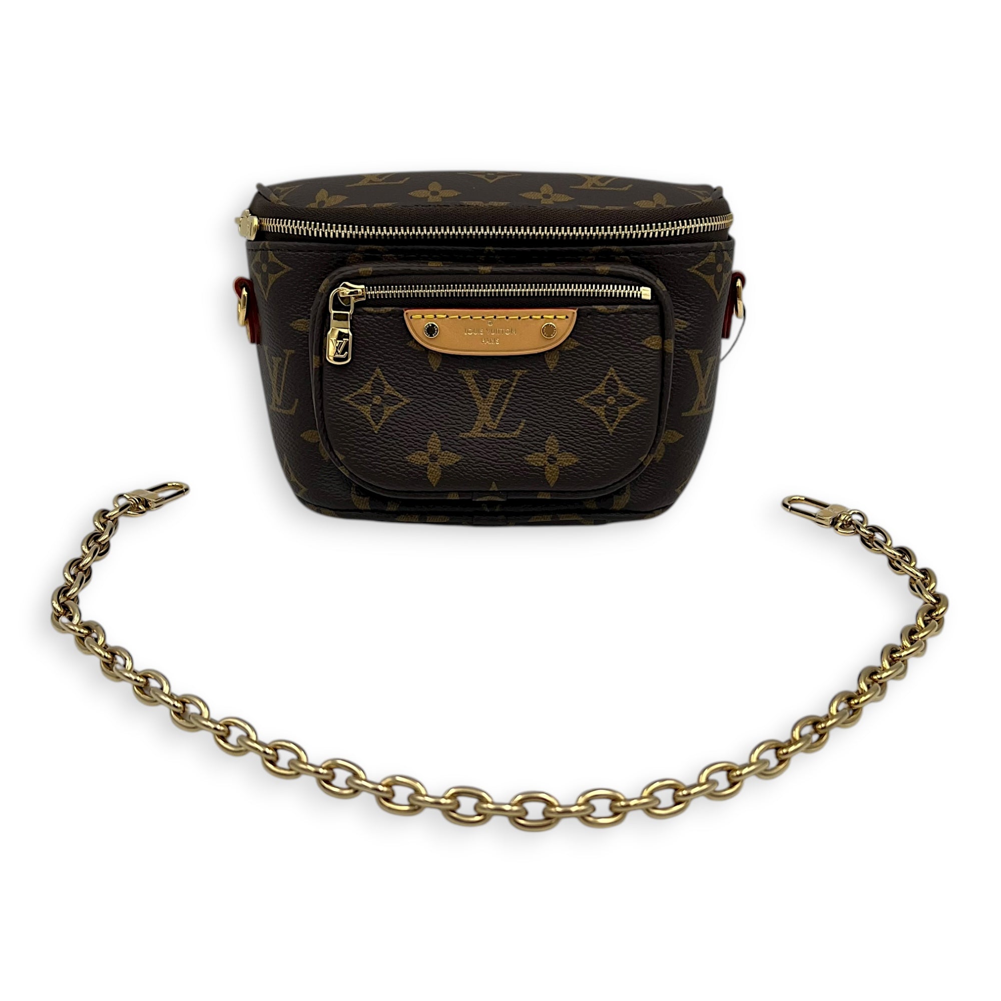 BumBag Belt Bag Mini Brown in Monogram Coated Canvas, Gold hardware