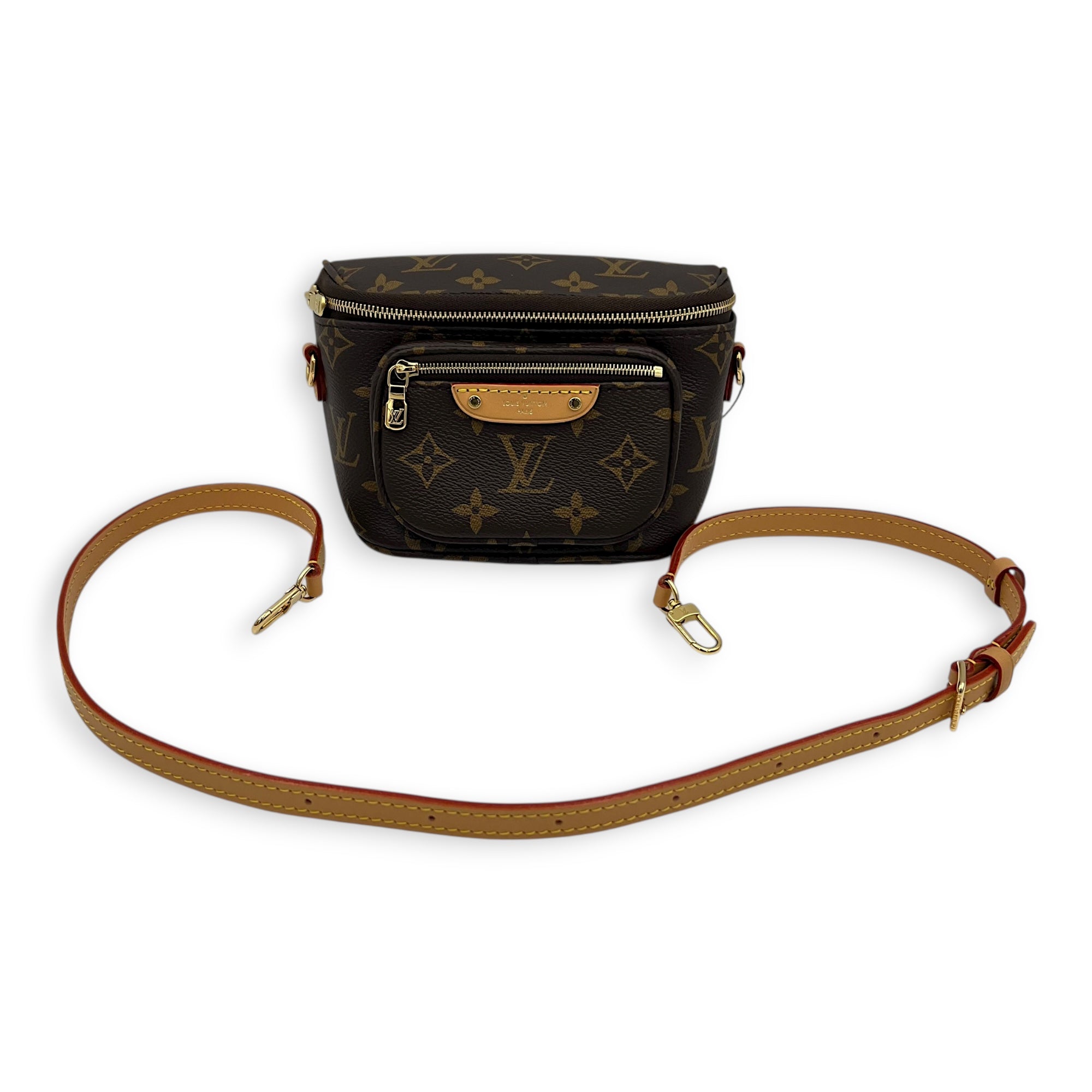 BumBag Belt Bag Mini Brown in Monogram Coated Canvas, Gold hardware