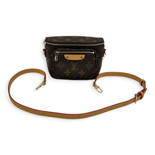 BumBag Belt Bag Mini Brown in Monogram Coated Canvas, Gold hardware