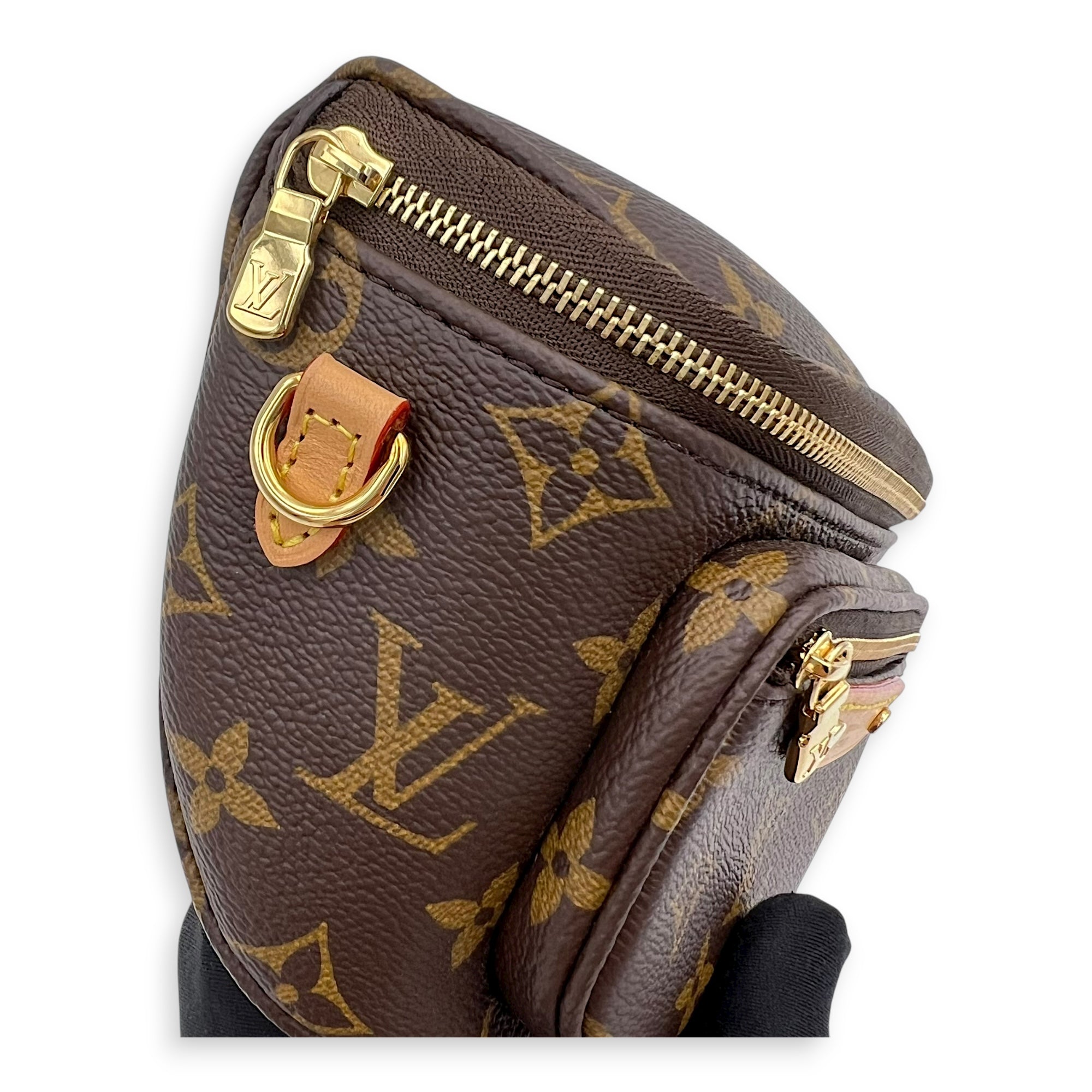 BumBag Belt Bag Mini Brown in Monogram Coated Canvas, Gold hardware