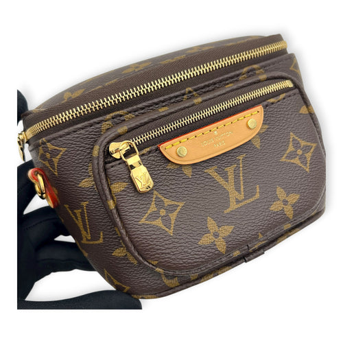 BumBag Belt Bag Mini Brown in Monogram Coated Canvas, Gold hardware