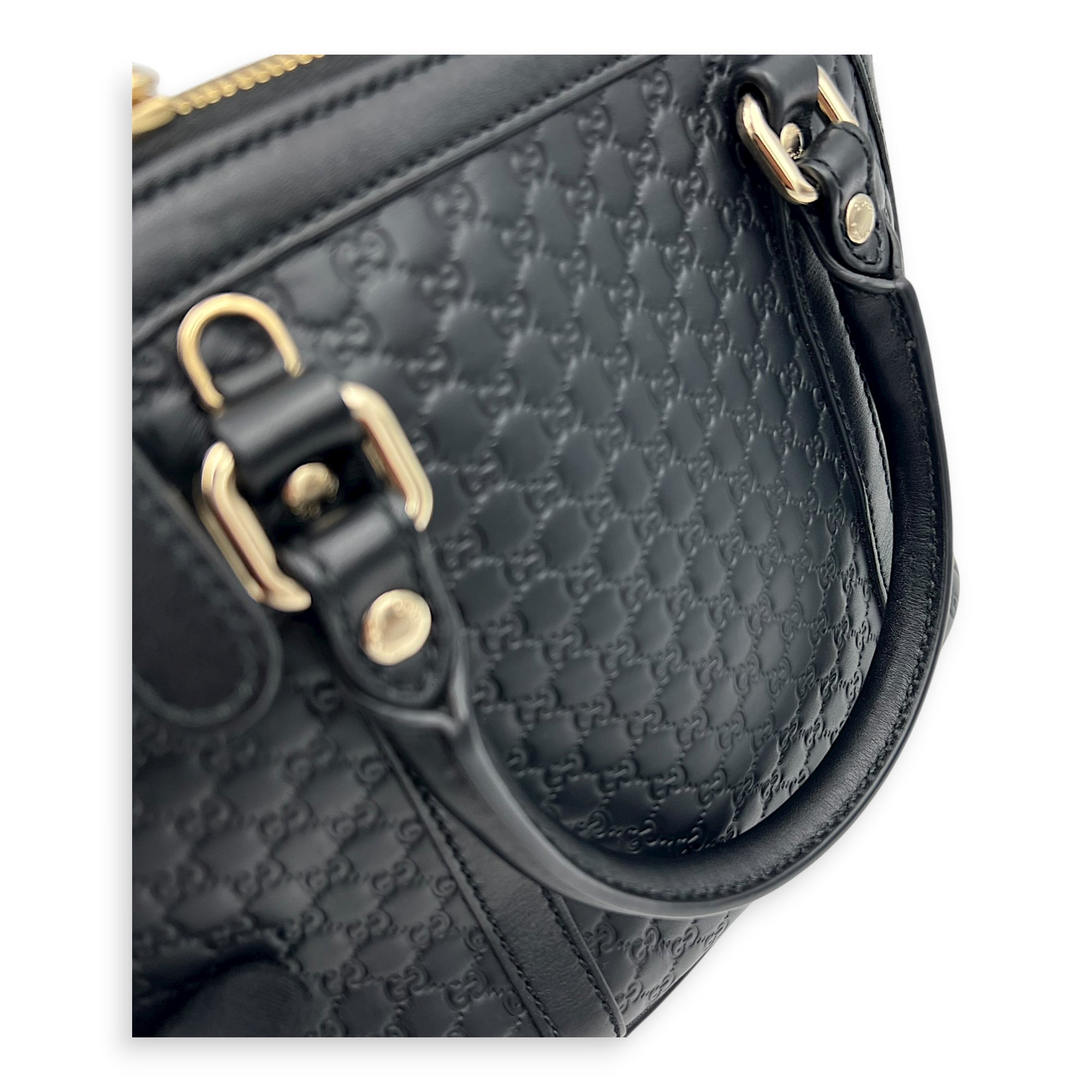 Dome Top Handle Bag Black in Guccissima Leather, Gold hardware
