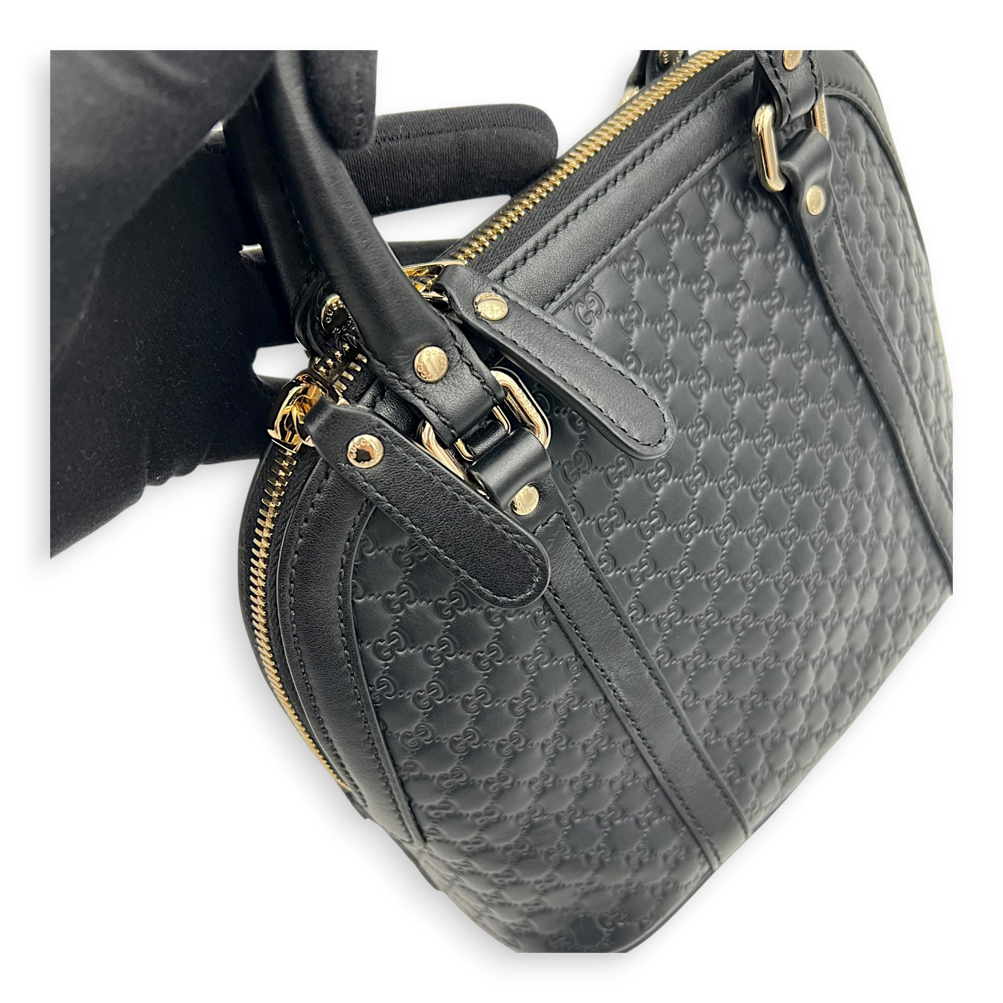 Dome Top Handle Bag Black in Guccissima Leather, Gold hardware