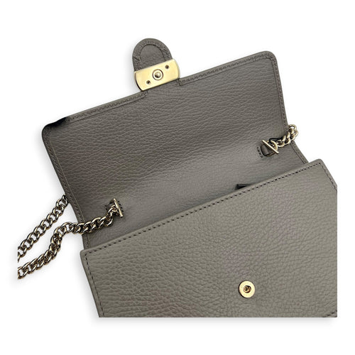 Interlocking G Wallet On Chain Grey in Calfskin, Gold hardware