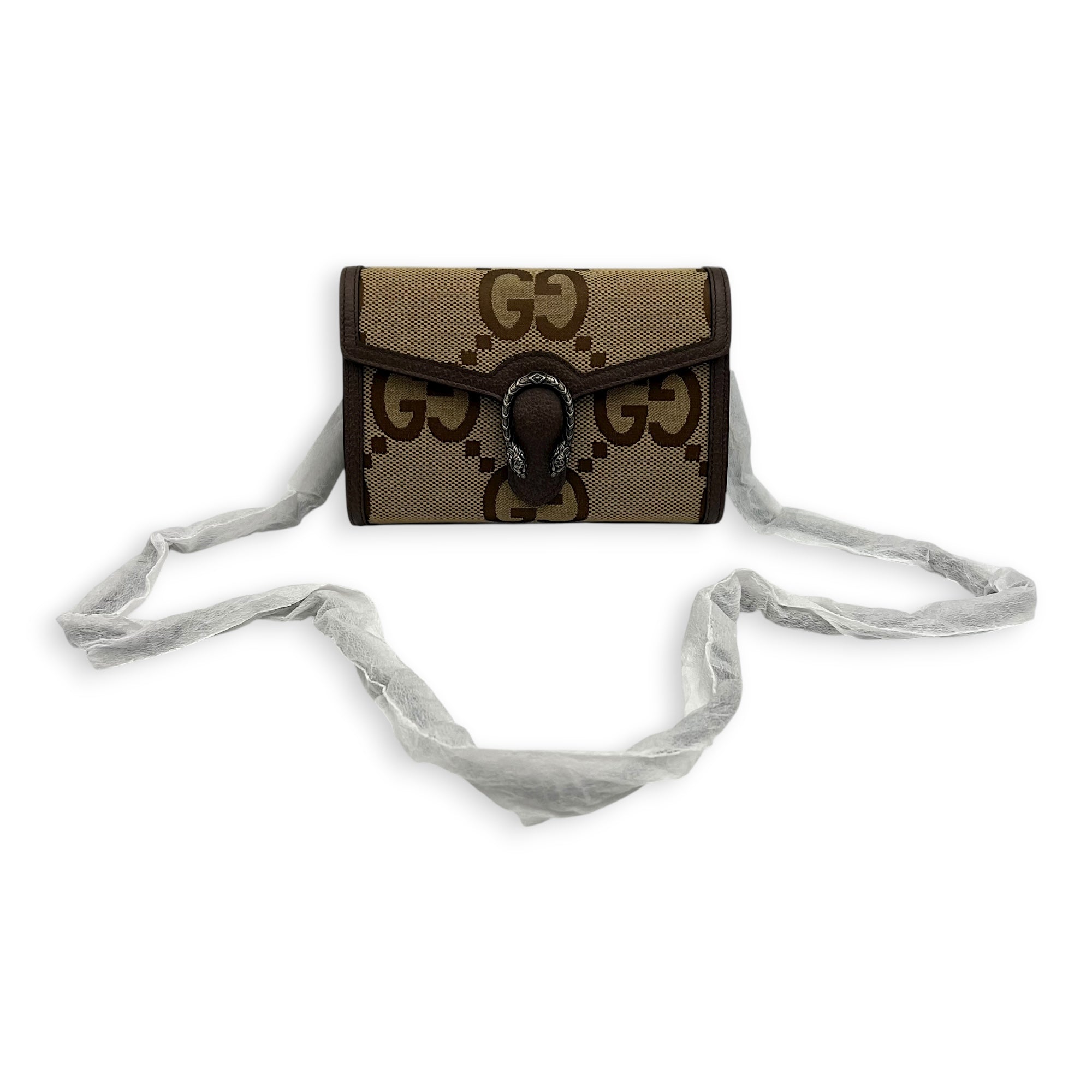 Dionysus Wallet On Chain Brown in Canvas, Silver hardware