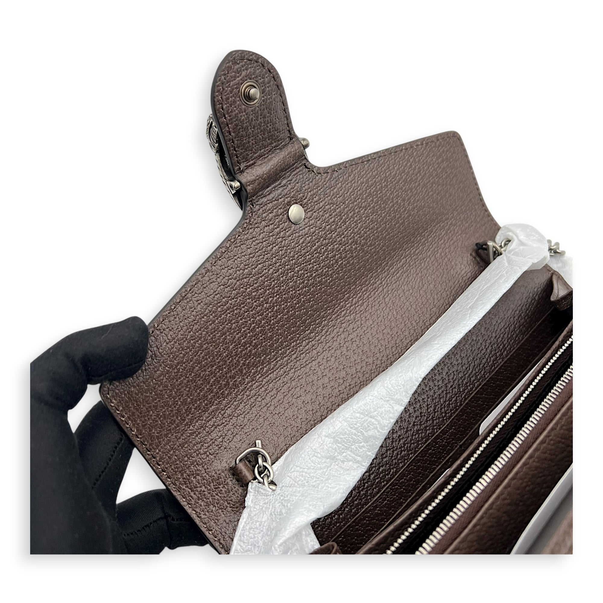 Dionysus Wallet On Chain Brown in Canvas, Silver hardware