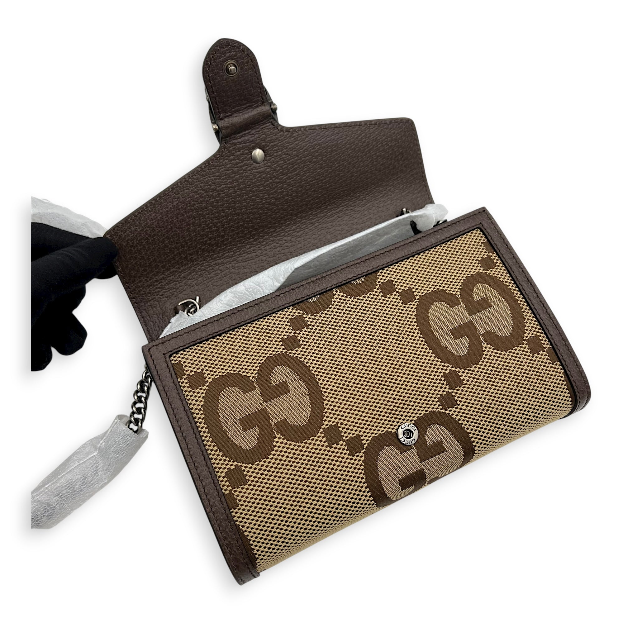 Dionysus Wallet On Chain Brown in Canvas, Silver hardware