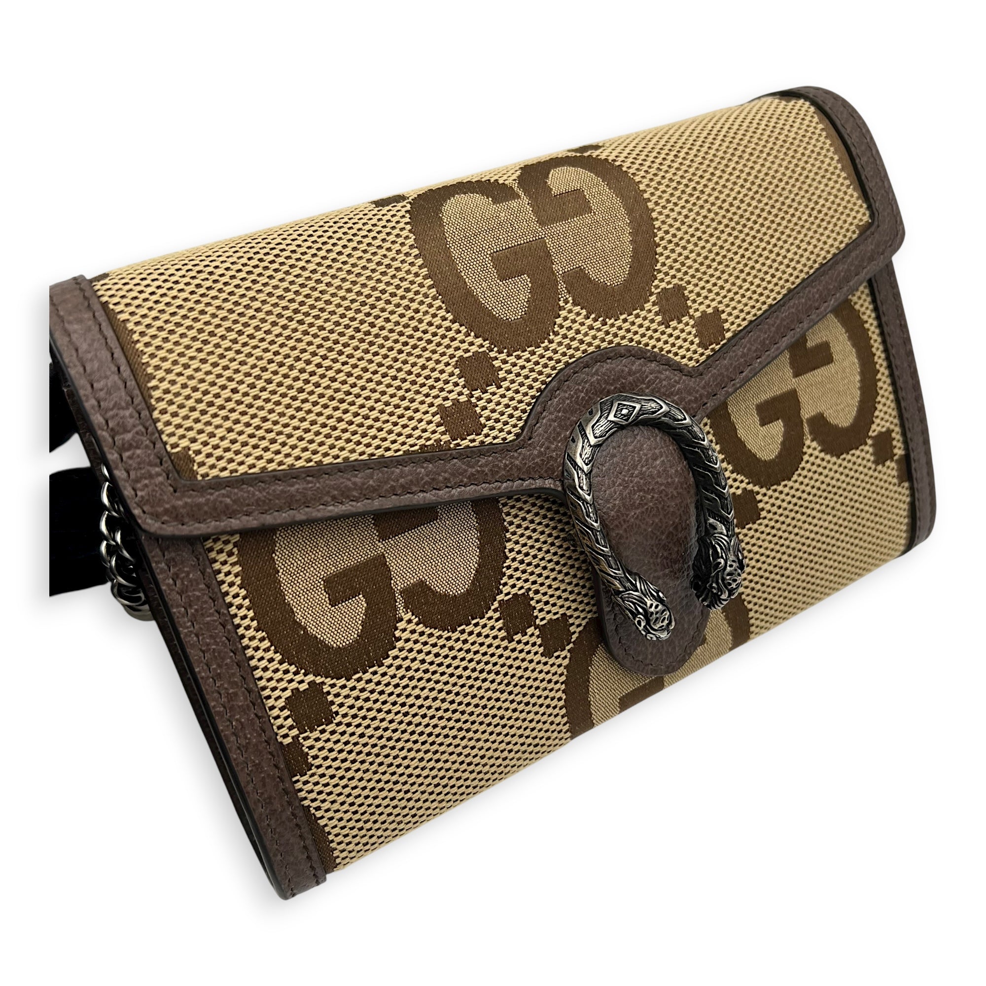 Dionysus Wallet On Chain Brown in Canvas, Silver hardware