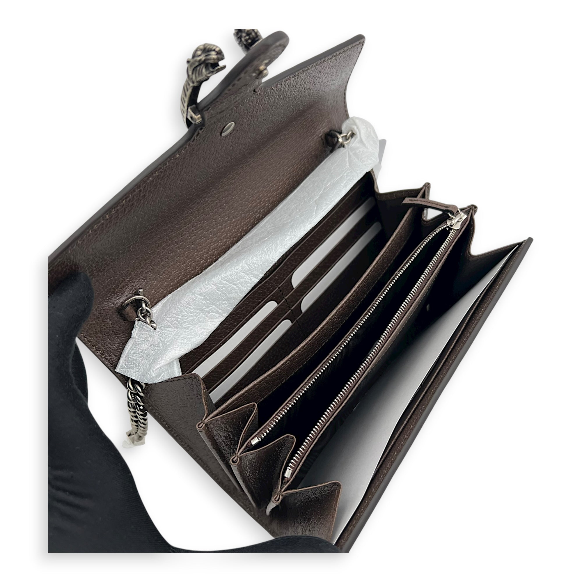 Dionysus Wallet On Chain Brown in Canvas, Silver hardware