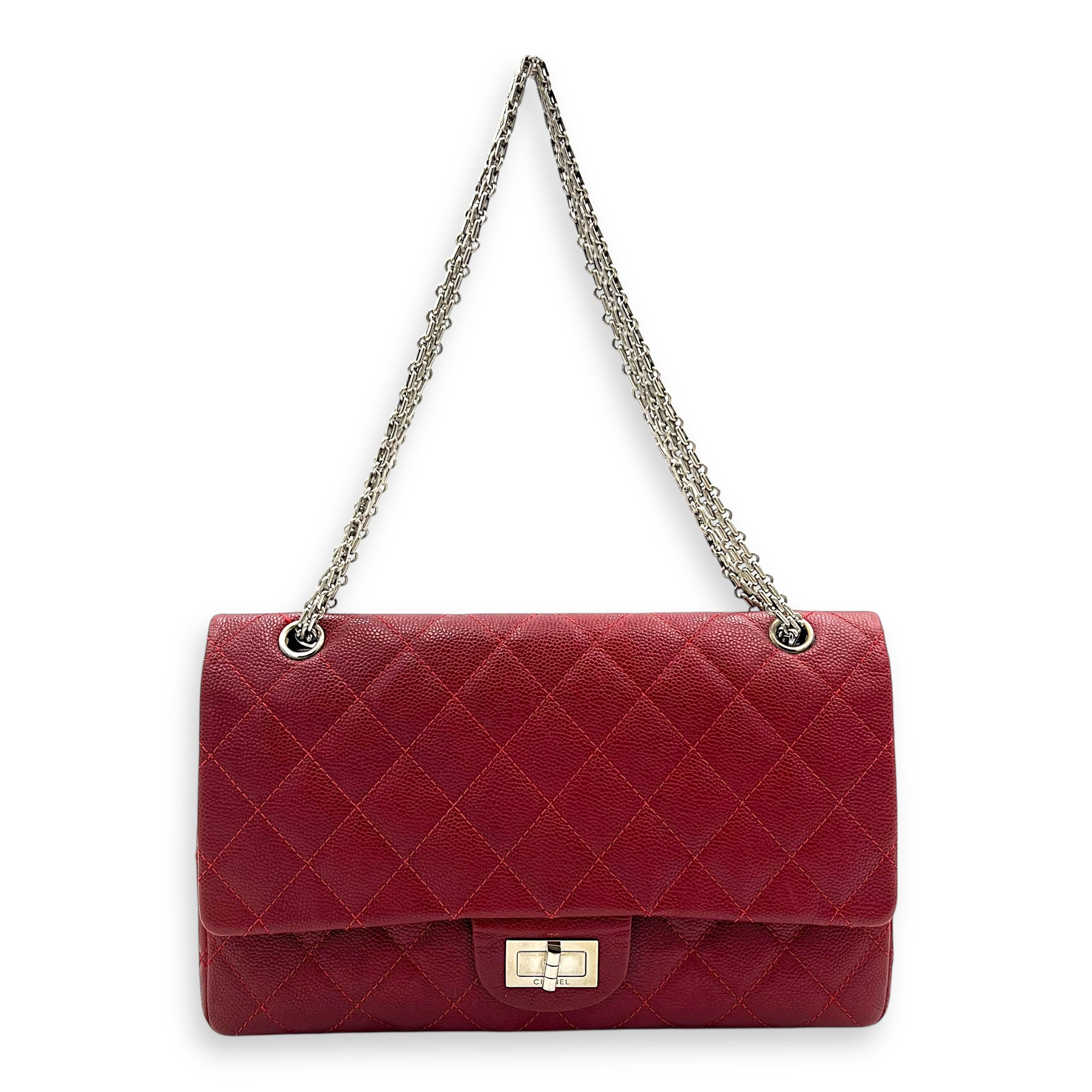 2.55 Shoulder Bag Red in Caviar Leather, Ruthenium hardware