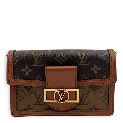 Dauphine Wallet On Chain Brown in Monogram Coated Canvas, Gold hardware