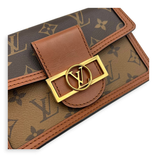 Dauphine Wallet On Chain Brown in Monogram Coated Canvas, Gold hardware
