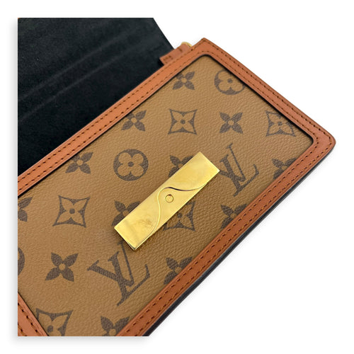 Dauphine Wallet On Chain Brown in Monogram Coated Canvas, Gold hardware